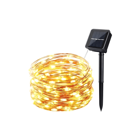 Guirlande Solaire LED à Étoiles - 100 LED 12m - Lumière Chaude avec 8