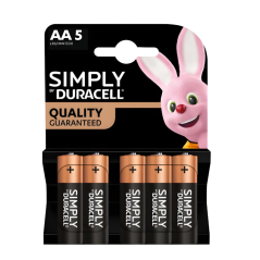 Piles Alcalines Duracell AA Simplement LR6 MN1500 x 5pcs — D