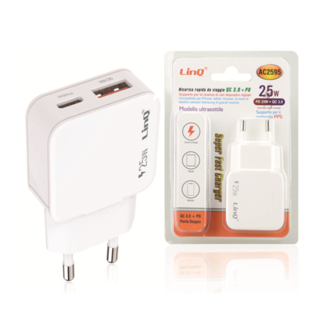 Adaptateur Secteur USB-C PD 25W + QC 3.0 - Chargeur Rapide LinQ AC2595