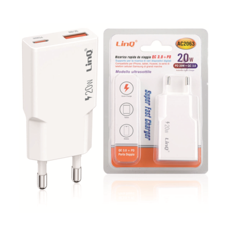 Adaptateur Secteur double PD 20W + QC 3.0 - Chargeur Rapide LinQ AC2063