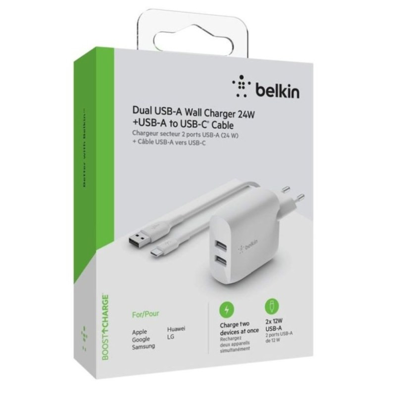 Belkin Wall Charger with USB-C to USB-A Cable – 24W WCE001VF1MWH