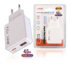 LinQ AC4510 wall charger USB-C + USB 45W | Smarty