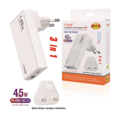 Chargeur secteur LinQ AC4512 – USB-C + USB 45W, prise anglaise