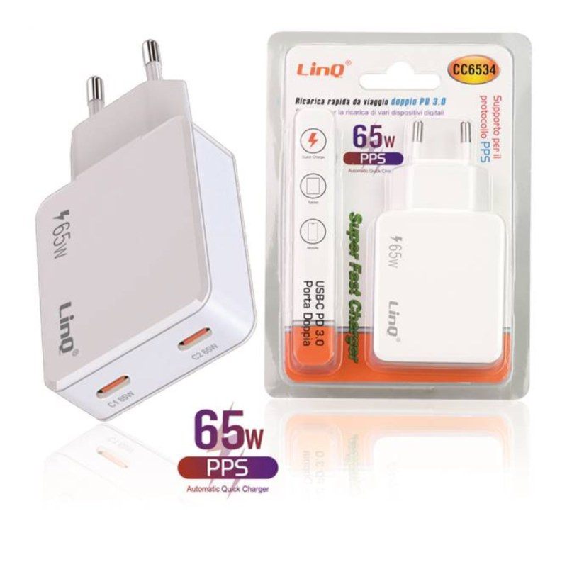 Chargeur secteur LinQ CC6534 – double USB-C 65W