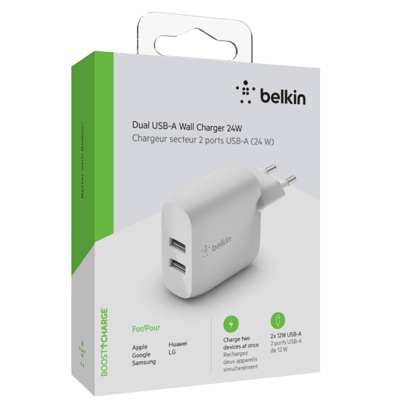 Power Adapter with 2 USB-A ports BELKIN WCB002vfWH - 24W Power Adapter with 2 USB-A ports BELKIN WCB002vfWH - 24W