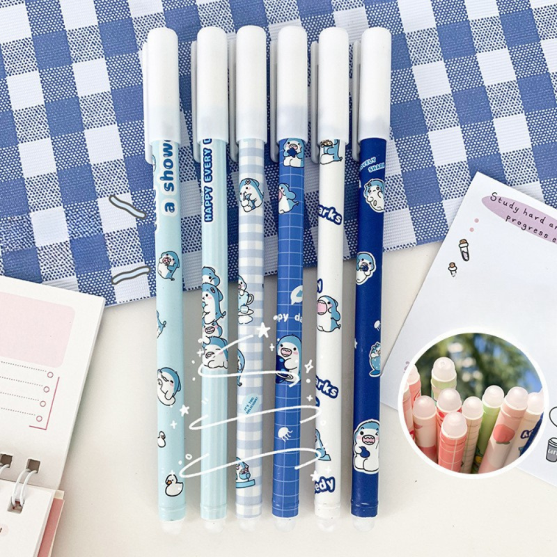 Erasable Ink Pen ECO – 0.5mm Baby Shark, blue and white checks (10-pack)