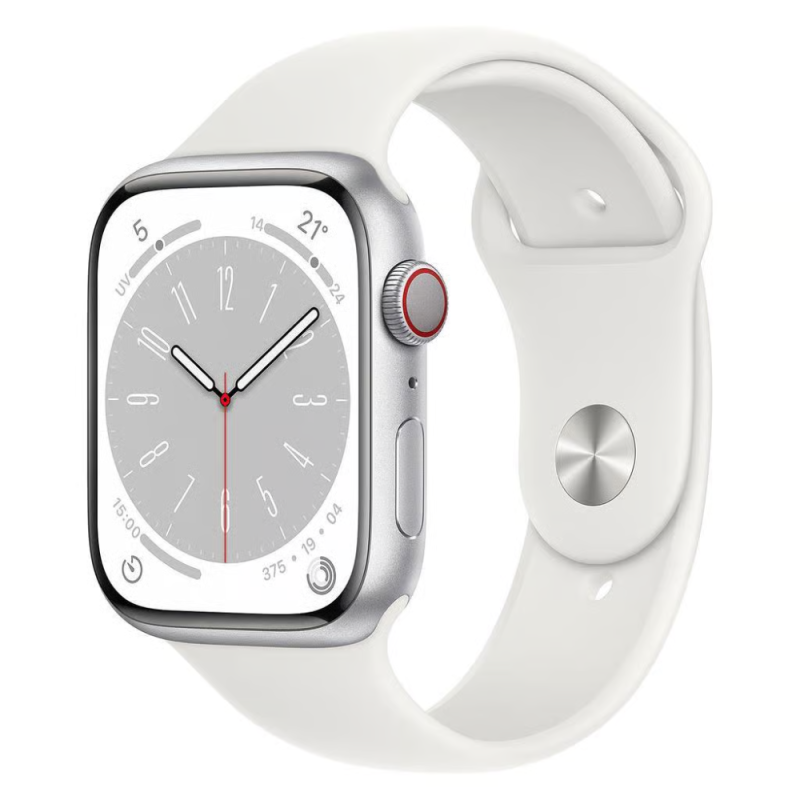 Montre Connectée Apple Watch Series 8 Cellulaire 45mm Blanc Acier inoxydable Avec Bracelet - Grade A avec Boîte et Chargeur