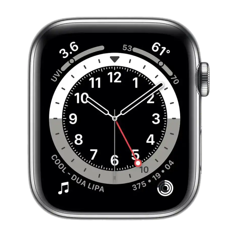 Montre Connectée Apple Watch Series 6 Cellulaire 44mm Blanc Acier inoxydable Sans Bracelet - Grade A avec Boîte et Chargeur