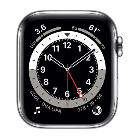 Montre Connectée Apple Watch Series 6 Cellulaire 44mm Blanc Acier inoxydable Sans Bracelet - Grade A avec Boîte et Chargeur
