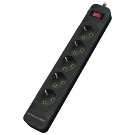 Multiprises INCOALUXE 5 Prises EU Noir - 5M - Alimentation Ref G2534 |