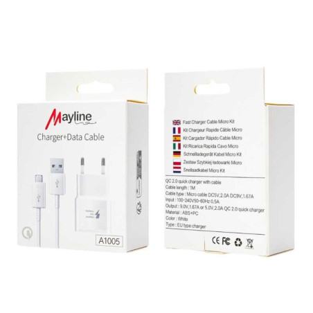 Kit Chargeur 10W Câble Micro 1M (Mayline) - Alimentation Ref