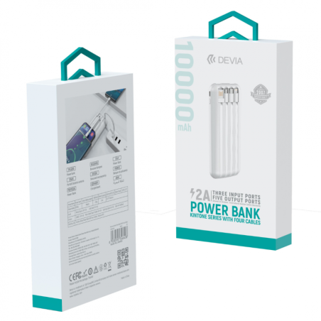 Power Bank avec 4 Câbles Intégrés 10000 mAh - Devia Kintone 