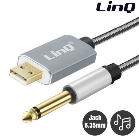 Câble Audio USB Mâle / Jack 6.35mm Mâle Nylon Tressé 3m LinQ