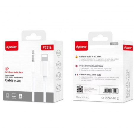 Câble Lightning / Jack 3.5mm - D-power F7216 - 1.2M - Blanc 