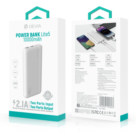 Power Bank 10000 mAh - Devia Kintone Series V5 - Blanc - Ali