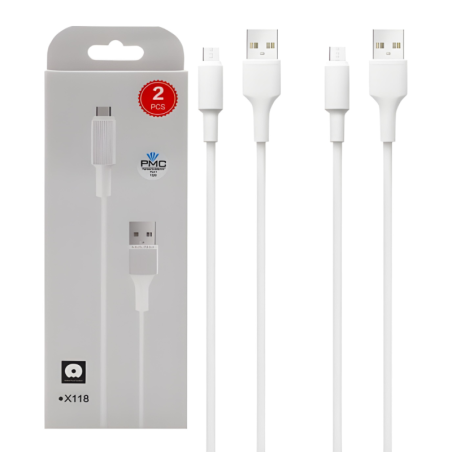 Câble X118 USB / Micro USB 1M - 2.4A - 2pcs - Blanc - Protec