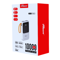 Power Bank 10000 mAh avec 4 Câbles intégrés Micro, Type-C, L