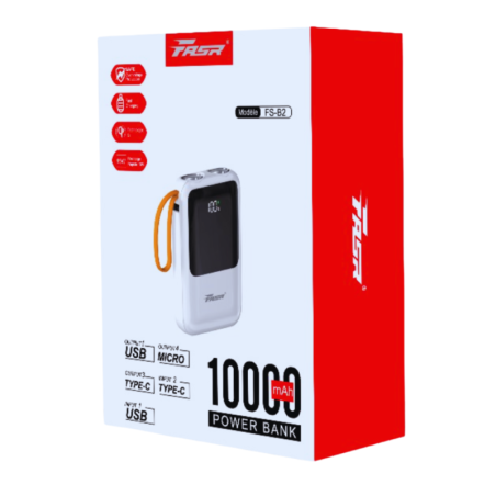 Power Bank 10000 mAh avec 4 Câbles intégrés Micro, Type-C, L