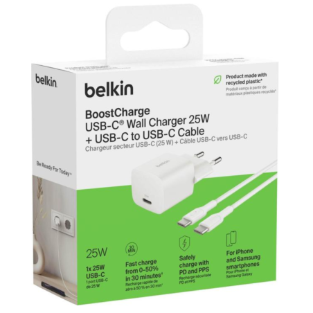 Adaptateur Secteur / Câble USB-C 25W 1m BELKIN - WCA012KQ1MW