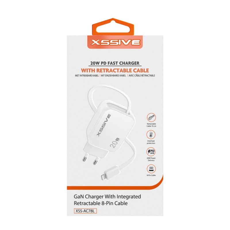 Chargeur Rapide 20W + Câble Rétractable Lightning XSSIVE XSS-AC78L - Blanc