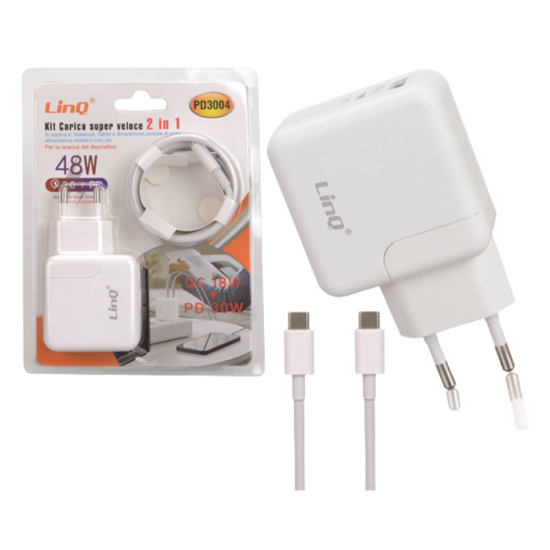 Kit Chargeur 2-en-1 avec Câble Type-C PD 30W + QC 18W LinQ PD3004