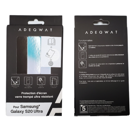 Verre Trempé Intégral ADEQWAT pour Samsung Galaxy S20 Ultra 