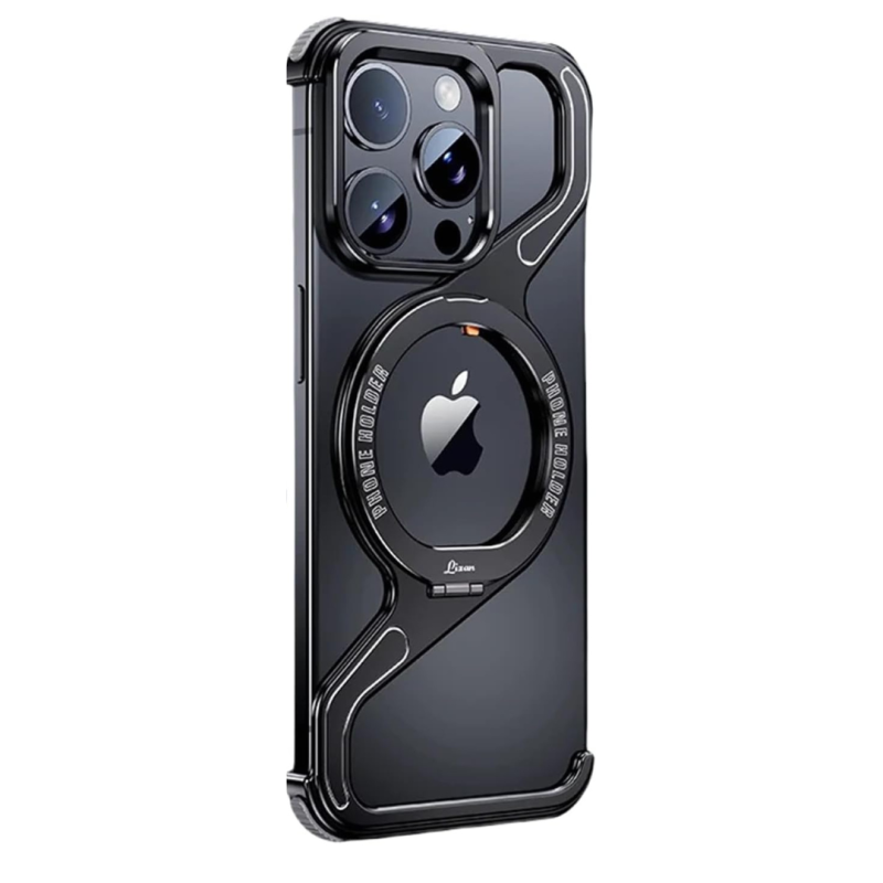 Coque de Protection iPhone sans bordure avec support rotatif, magnétique MagSafe et cadre métal anti-choc