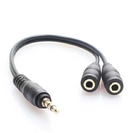 Câble Audio Jack 3,5 mm Mâle / 2 Jack 3,5mm Femelle - 19,5 cm - Noir