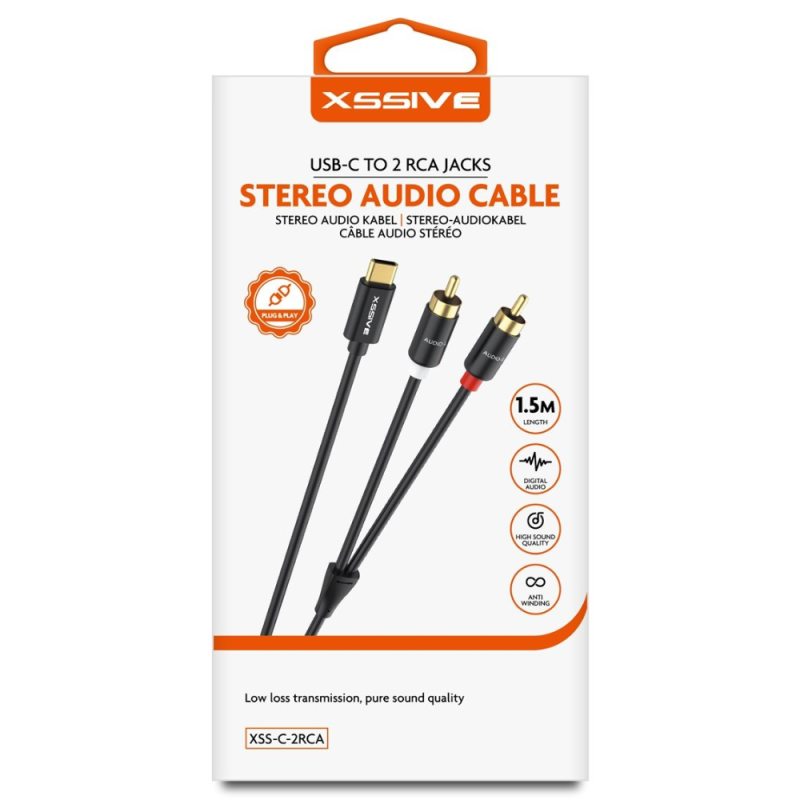 Stereo Audio Cable XSSIVE XSS-C-2RCA – USB-C to 2 RCA, 1.5m Stereo Audio Cable XSSIVE XSS-C-2RCA – USB-C to 2 RCA, 1.5m