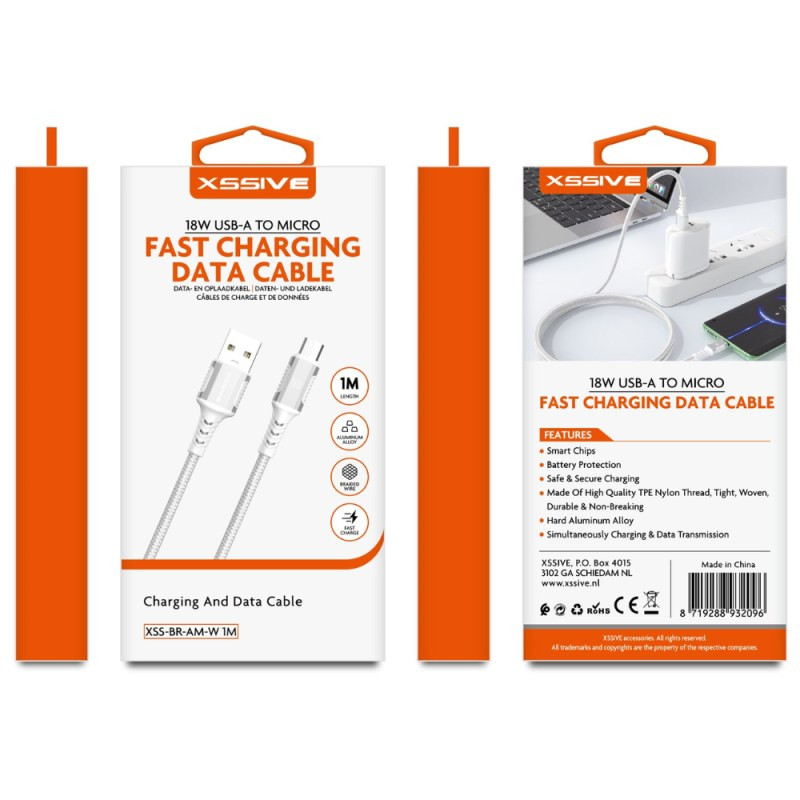 Câble de charge tressé USB-A vers Micro USB XSSIVE XSS-BR-AM-W – 1 m 18 W Blanc Câble de charge tressé USB-A vers Micro USB XSSIVE XSS-BR-AM-W – 1 m 18 W Blanc