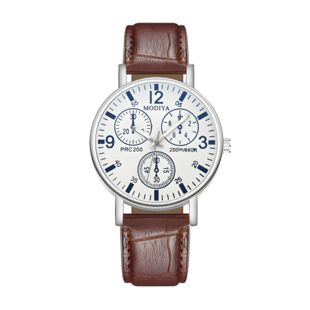 Montre à Quartz pour Hommes Modiya Bracelet en Cuir PU avec 3 Petit Ca