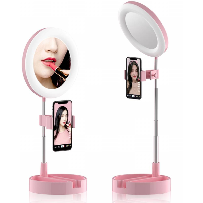 Ring Light avec miroir intégré et support pou
