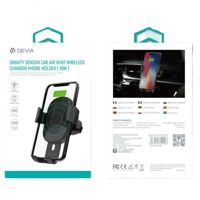 Support Voiture Chargeur Sans Fil de grille d'aération 10W - Devia - Noir — Devia · Smarty Paris 18e
