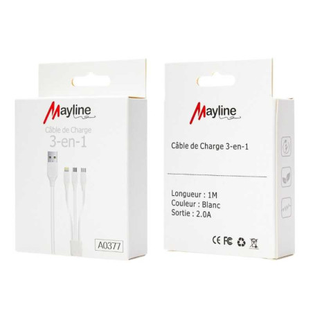3-in-1 Cable Mayline – USB to Lightning/USB-C/Micro USB 20W 1m