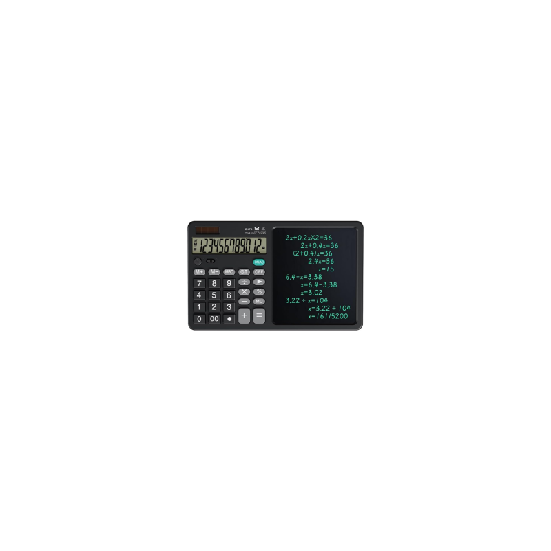 Calculatrice solaire LCD Tablette d'écriture 12" avec Stylet - Noir
