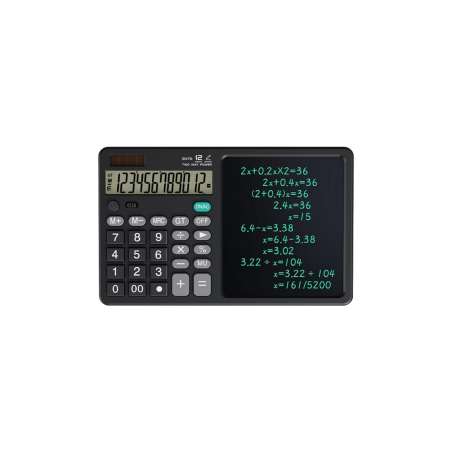 Calculatrice solaire LCD Tablette d'écriture 12" avec Stylet - Noir
