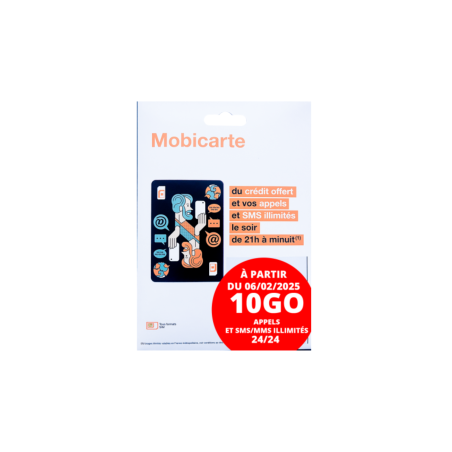 Carte SIM Prépayée Orange Mobicarte illimités + 10 Go d’Internet sans