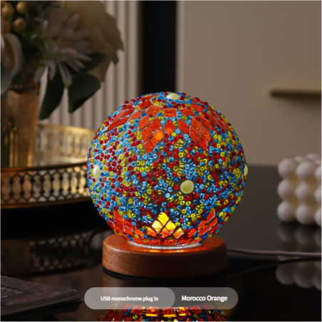 Lampe de Nuit Maroc - Mosaïque Verre Orange - USB 5V Dimmer - Informat