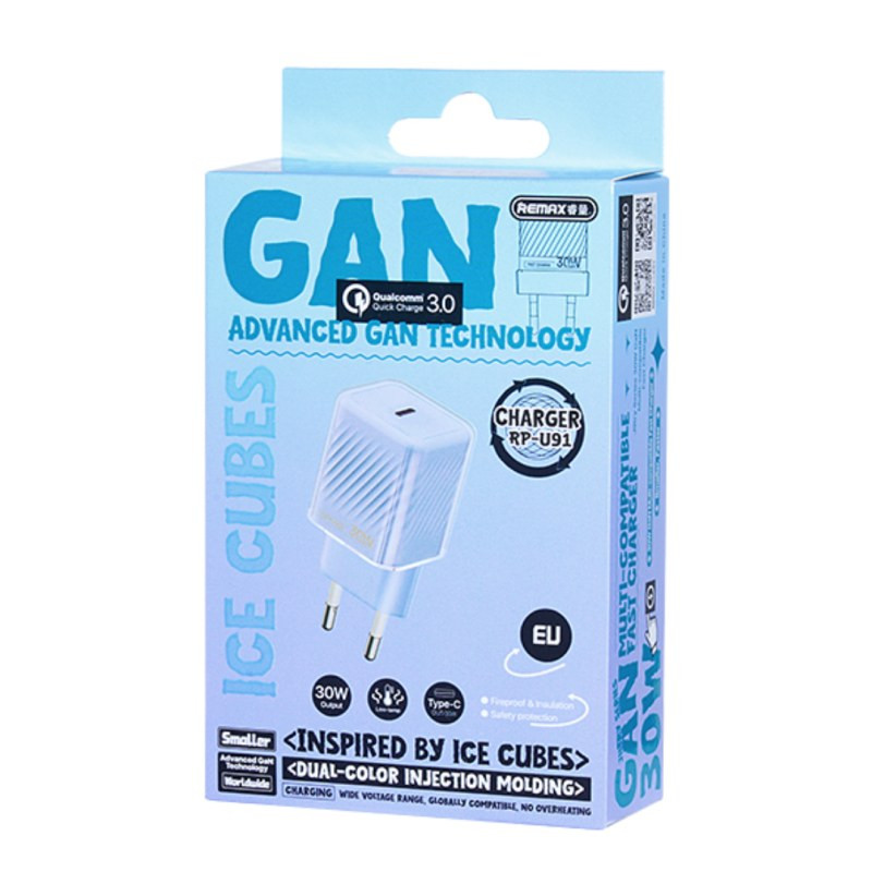 GaN Charger REMAX RP-U91 Jiltry Series – 30W PD + QC, Purple, EU Plug
