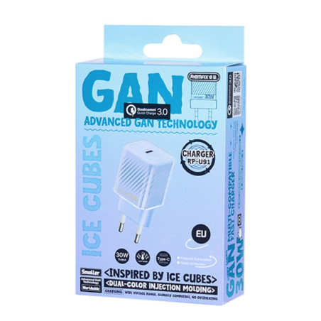 GaN Charger REMAX RP-U91 Jiltry Series – 30W PD + QC, Purple, EU Plug