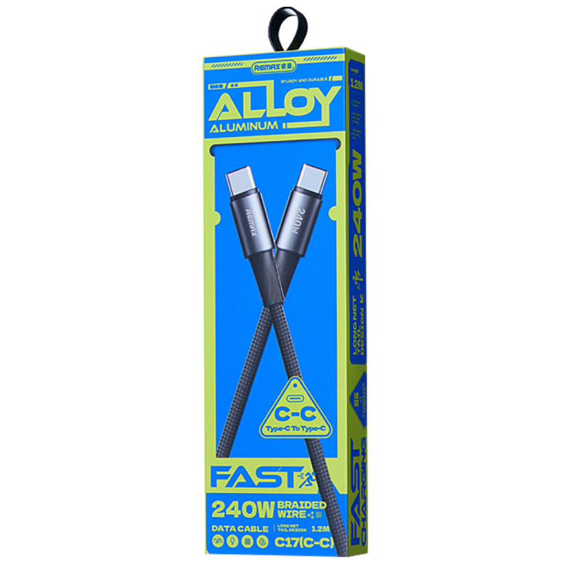 Câble USB-C / USB-C en Alliage d'Aluminium Tressé de Charge rapide 240W REMAX C17 Velocity - 1.2M - Noir Câble USB-C / USB-C en Alliage d'Aluminium Tressé de Charge rapide 240W REMAX C17 Velocity - 1.2M - Noir