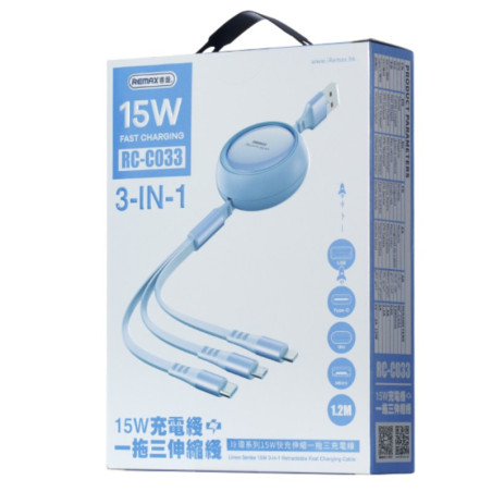 3-in-1 Cable REMAX Linon RC-C033 – USB/Lightning/USB-C/Micro USB 15W 1.2 m Black