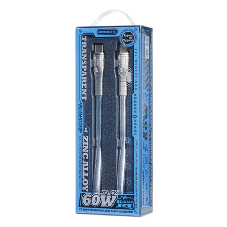 Câble Type-C / Type-C en Alliage Zinc Tressé de Charge Rapide 60W REMAX Prime Series RC-C166 - 1.2M - Argent