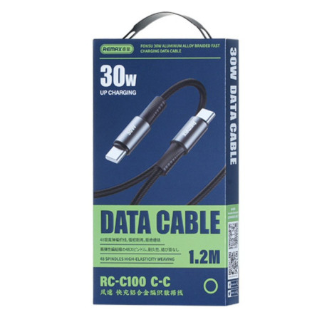 Câble USB-C REMAX Fonsu RC-C100 – USB-C vers USB-C 30W 1,2 m Noir