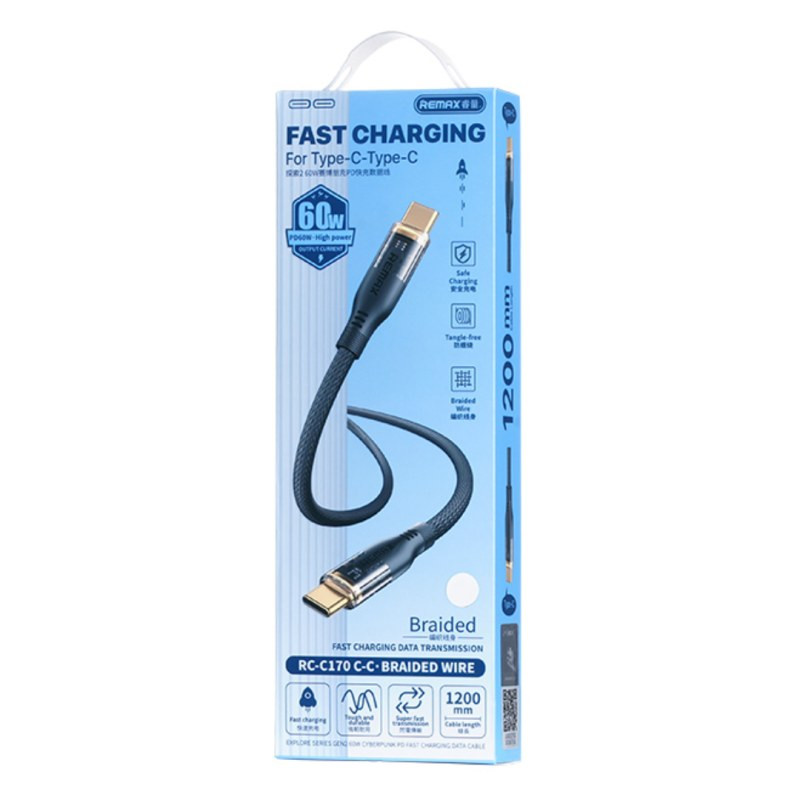 Cable REMAX Explore Gen2 RC-C170 – USB-C to USB-C 60W 1.2 m White Cable REMAX Explore Gen2 RC-C170 – USB-C to USB-C 60W 1.2 m White
