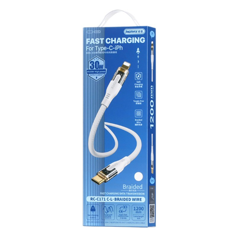 Cable REMAX Explore Gen2 RC-C171 – USB-C to Lightning 30W 1.2 m White Cable REMAX Explore Gen2 RC-C171 – USB-C to Lightning 30W 1.2 m White