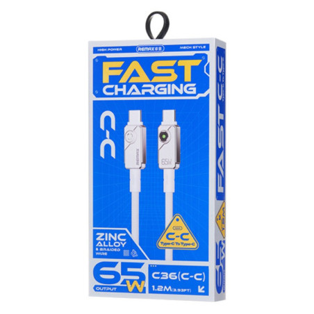 Câble USB-C vers USB-C REMAX Swift C36 – 65W tressé 1,2 m Blanc