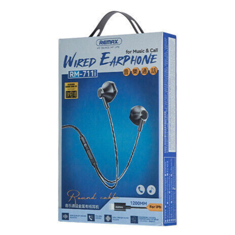 Écouteurs Filaires Lightning en métal Remax RM-711i - 1.2M - Noir Écouteurs Filaires Lightning en métal Remax RM-711i - 1.2M - Noir