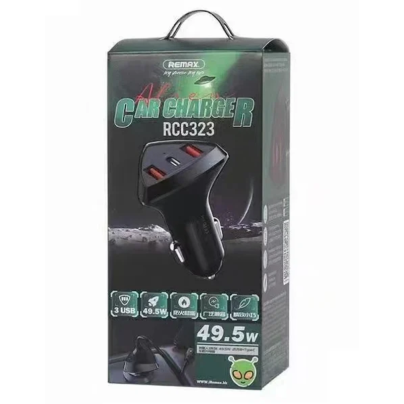 Chargeur de voiture 49.5W 2 ports USB et 1 port Type-C Remax RCC323 Série Alien III - Noir Chargeur de voiture 49.5W 2 ports USB et 1 port Type-C Remax RCC323 Série Alien III - Noir