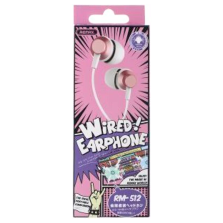 Wired Earphones Remax RM-512 – Jack, Metal, 1.2m, Pink